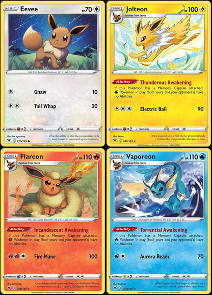 Jolteon Flareon Vaporeon Eevee - Vivid Voltage - Evoltuion Pokemon Card Lot - Rare 4 Card Set - 047/185-026/185-030/185