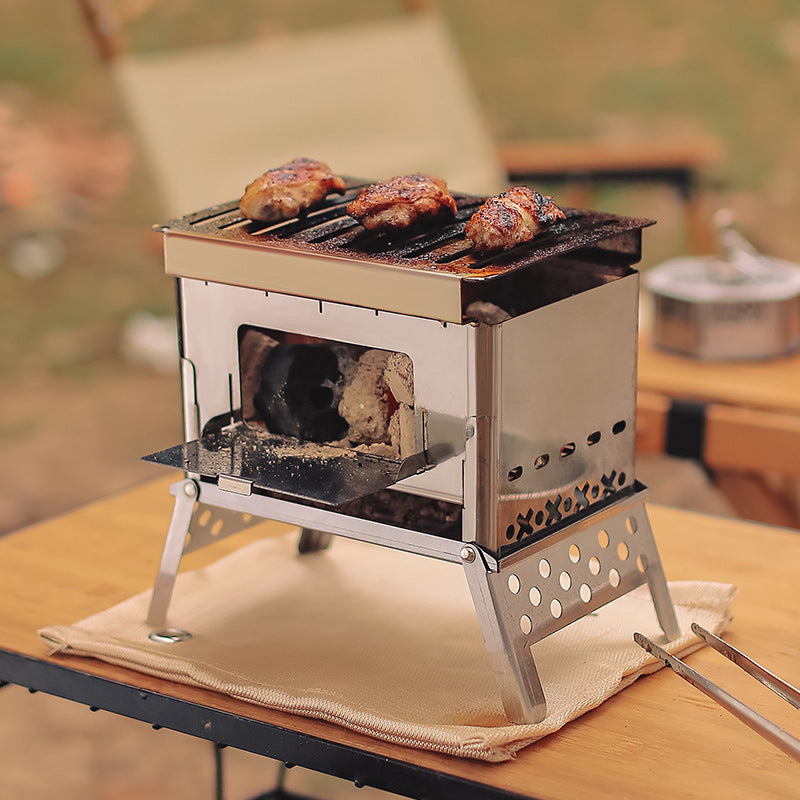 Portable Stainless Steel Camping Grill Fire Pit Card Wood Stove