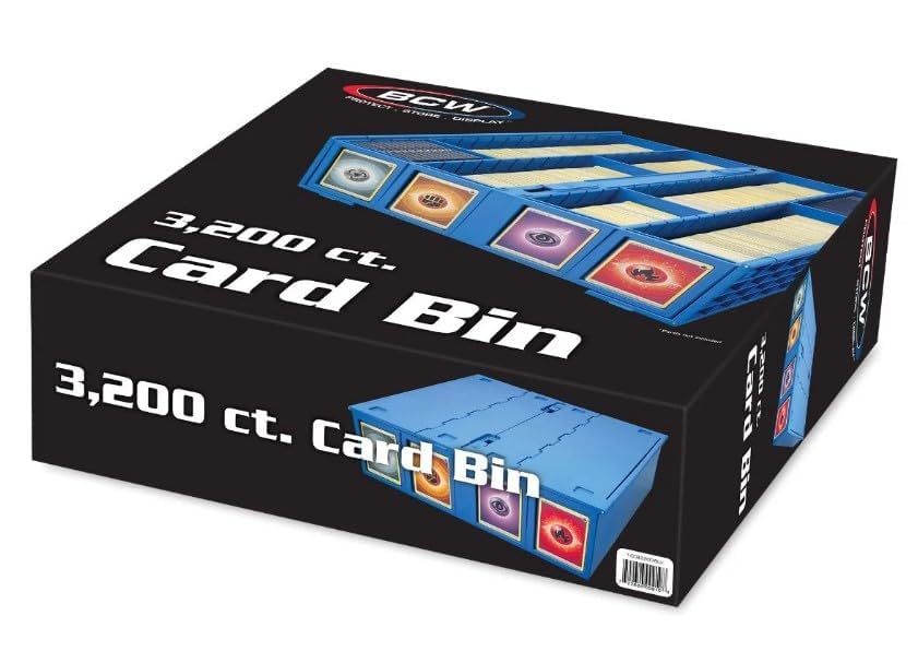 BCW Collectible Card Bin - Holds 3200 Cards - Large Card Storage Box for Loose Trading Cards Pokemon MTG and Sports Card Storage Boxes Includes 4 Card Bin Partitions (4 Pack Blue)