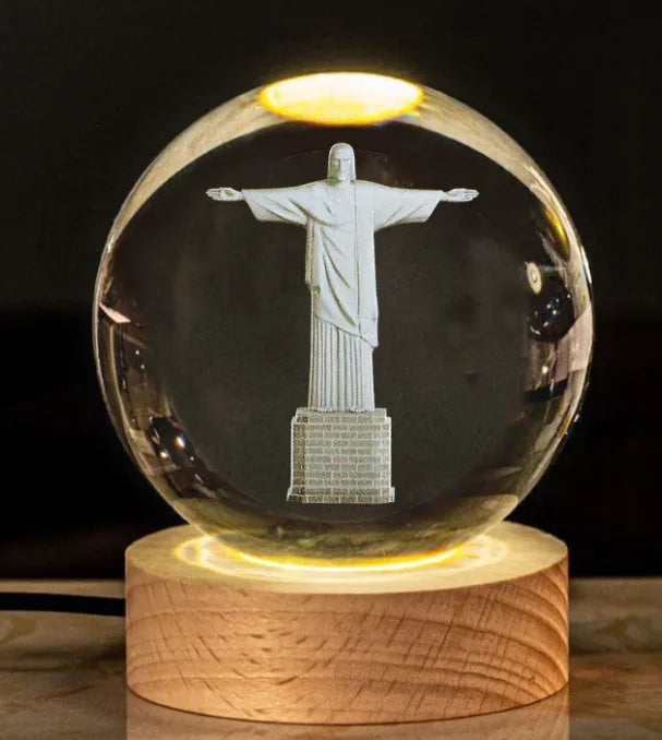 Glow Crystal Desk Ornament with wood base