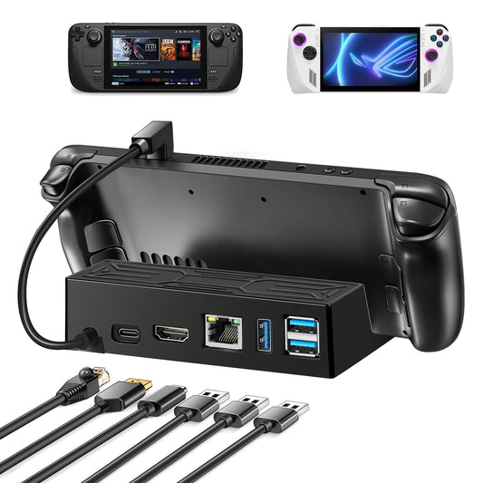 Docking Station Compatible with Steam Deck 6-in-1 Steam Deck Dock with HDMI 2.0 4K@60Hz 3 USB3.0 1000Mbps Ethernet Fast Charging Docking Station for Valve Stream Deck