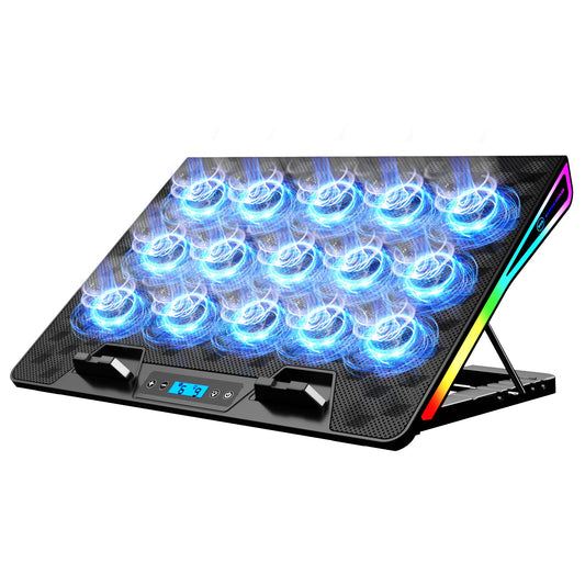 Laptop Cooling Pad Gaming Laptop Fan Cooling Pad with 15 Quiet Fans RGB Laptop Cooler for 10-17.3 Inch 4 Height Stands 2 USB Ports - Blue