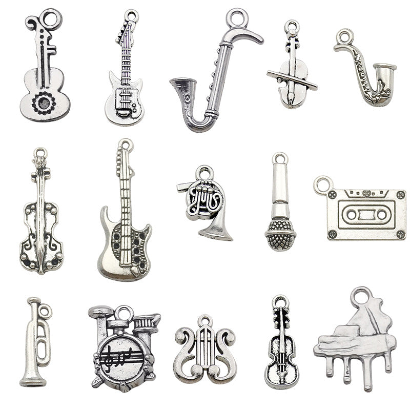 Cute DIY Music Series Violin Guitar Note keychain pendant necklace