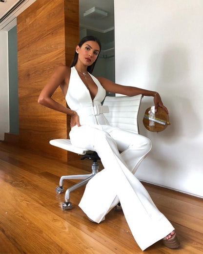 Women Woman Sexy Deep V Neck Sleeveless Jumpsuit valentine couple date night gift
