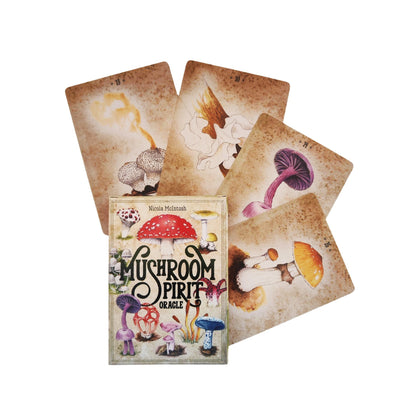 Mushroom Spirit Oracle Card set featuring 36 English board game cards with colorful illustrations.
