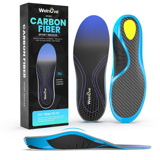 Carbon Fiber Sport Insoles with Arch Support - Welnove Shock Absorbing Performance Insoles for Running Basketball Baseball Volleyball - Energy ReturnIncreased Performance and Injury ProtectionXS
