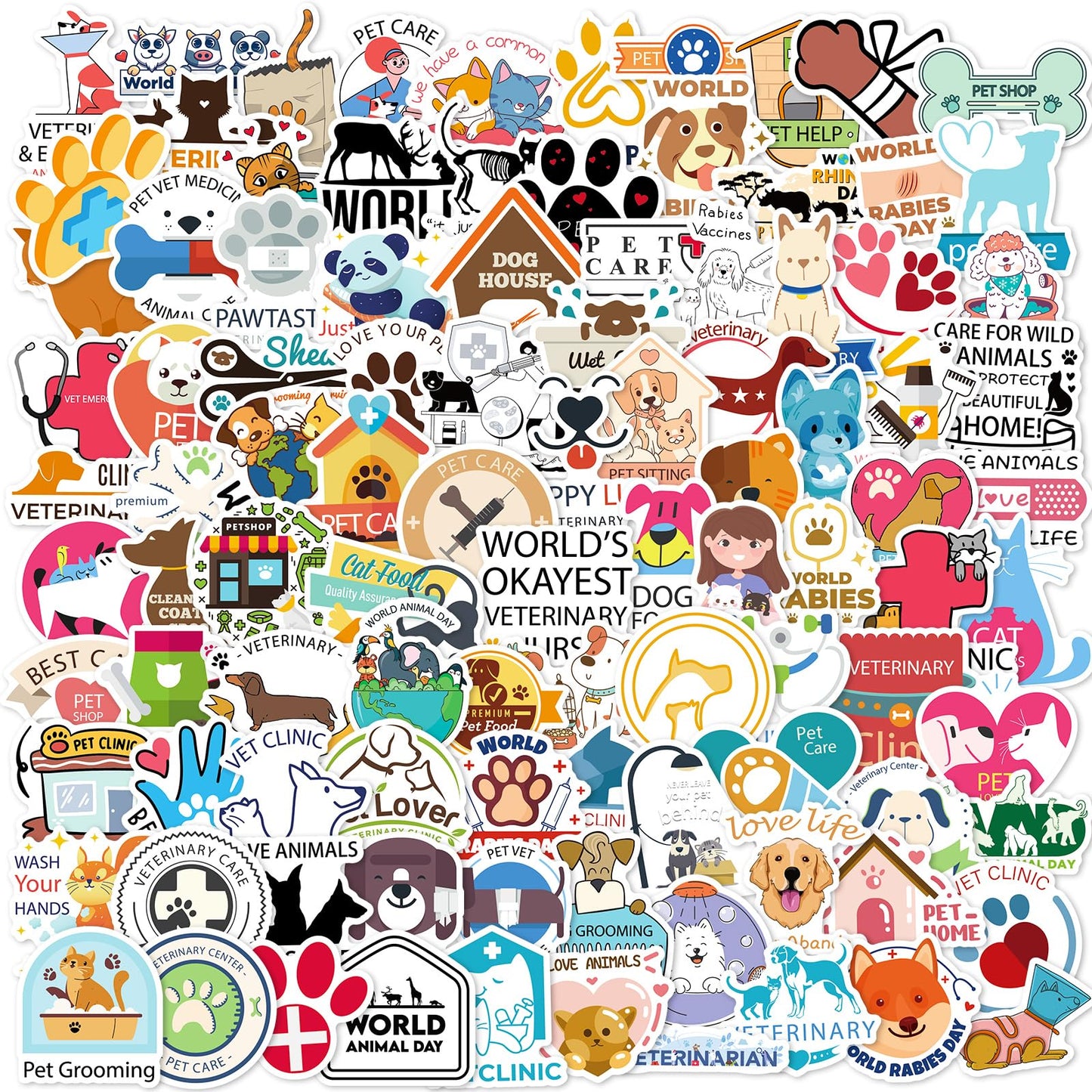 100Pcs Veterinary Cute Vet Stickers Vinyl Sticker Decal Decor Waterproof