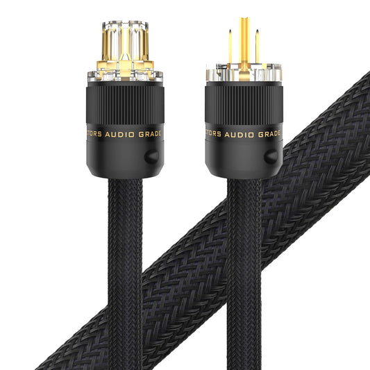 Audiocrast HiFi Power Cable Hi-End Braided Sleeve Amplifier Power Cord Guage-10AWG OD 17MM Audiophile High-End AC Power Cable Wire with Gold US Plug+IEC320 C13 Connector (3.3FT/1M)