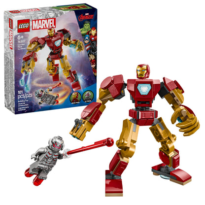 LEGO Marvel Iron Man Mech vs. Ultron Building Toy Set - Iron Man Toy for Kids Boys and Girls Ages 6+ - Buildable Action Figure - Superhero Gift for Birthday - 76307