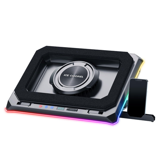 ICE COOREL Gaming Laptop Cooling Pad with Powerful Turbofan RGB Laptop Cooler Stand with 8 Height Adjustable Laptop Fan Cooling Pad for Laptop 15-21 Inches Infinitely Variable Speed LCD Screen