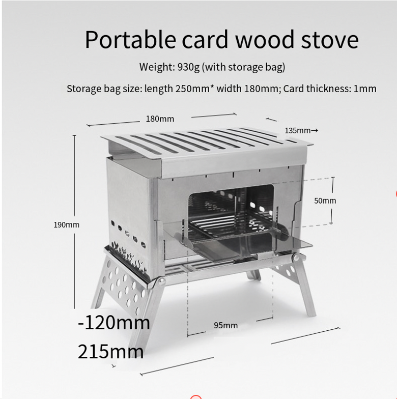 Portable Stainless Steel Camping Grill Fire Pit Card Wood Stove