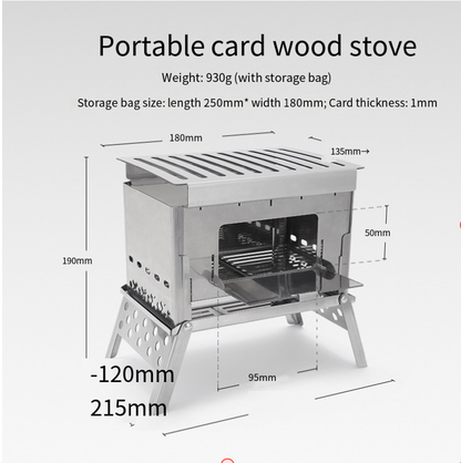 Portable Stainless Steel Camping Grill Fire Pit Card Wood Stove