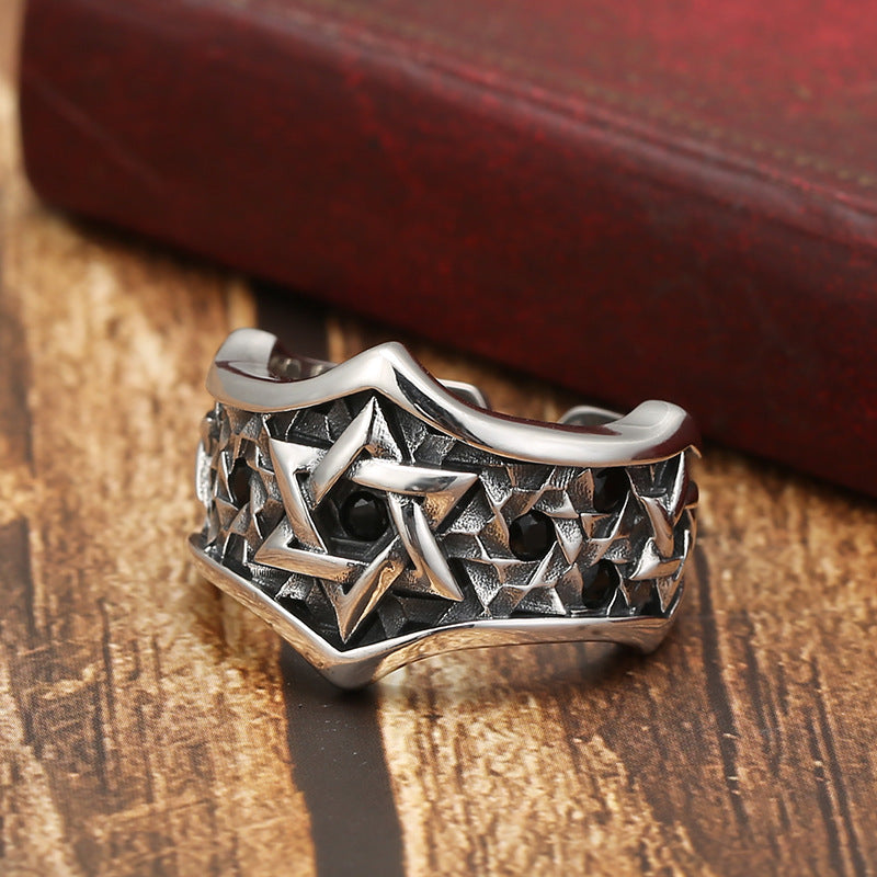 Personalized Inlaid Six Pointed Star Ring valentine couple birthday date gift