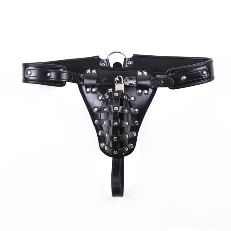 Leather Men's Chastity Belt with Cock Cage Adult Toy couple date night gift