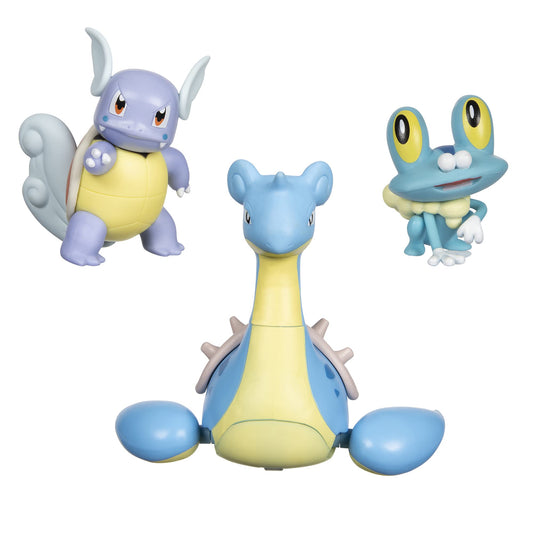 Pokemon Battle Figure Water-Type Theme 3 Pack with Froakie Wartortle Lapras - 4.5-inch Froakie Figure 3-inch Wartortle Figure 2-inch Froakie - Toys for Kids - Perfect Toy for All Pokemon Fans