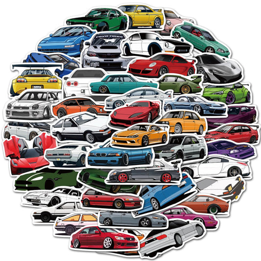 JDM Car Stickers 50PCS Racing Sport Car Stickers Vinyl Waterproof Stickers for Water Bottles Laptop Guitar Skateboard Scrapbook JDM Decals for Men Teens Adults