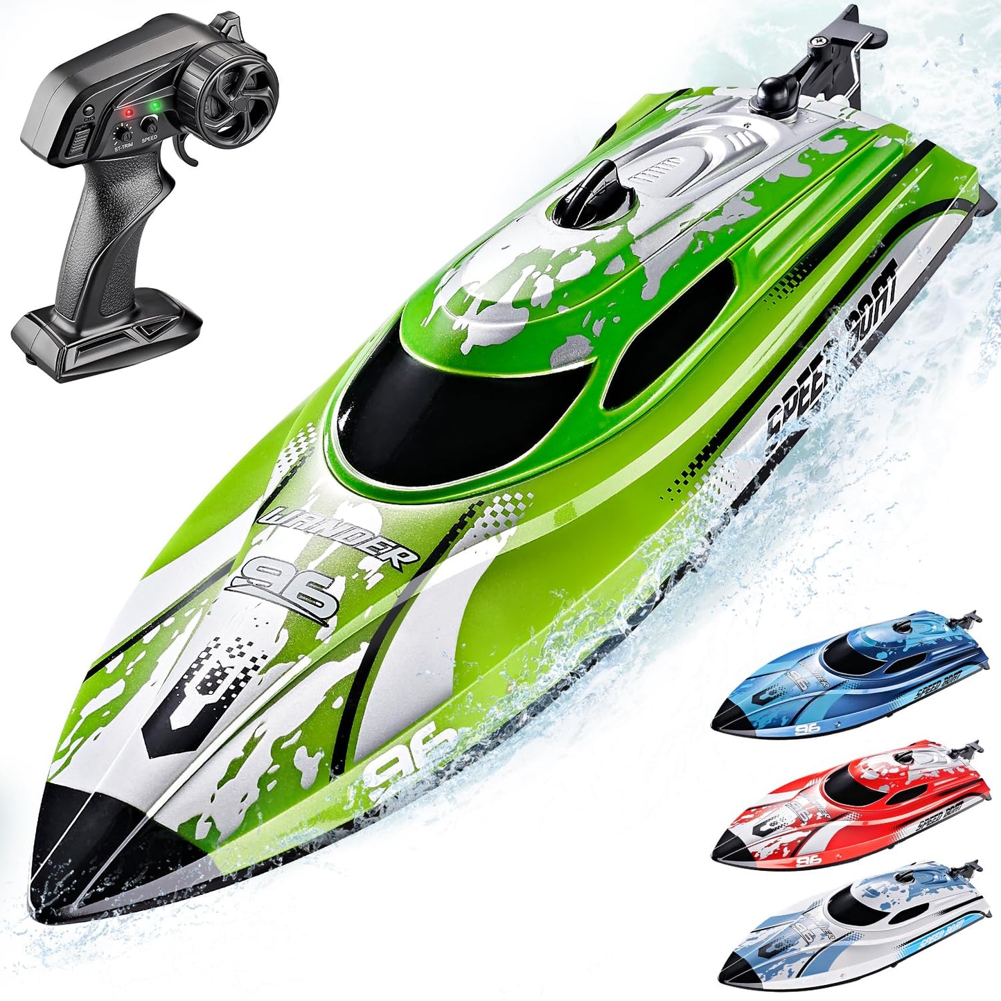 BEZGAR RC Boat 12 inch Remote Control Boat for Kids and Adults 25 KPH Fast RC Speed Boat with 700mAh Battery Ideal Waterproof Toy Boats for Lakes & Pools - TX126 Green