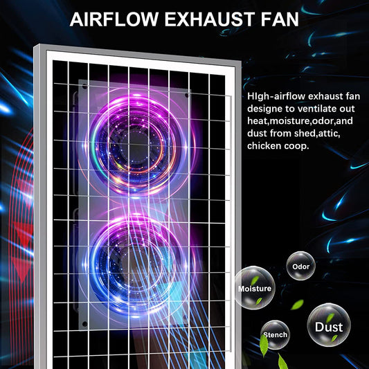 15W Solar Fan for Pet House with 2 DC Ventilators 35cm x 30cm x 5.8cm