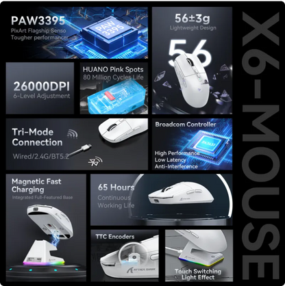 X6 Lightweight Wireless Gaming Mouse with charging dock