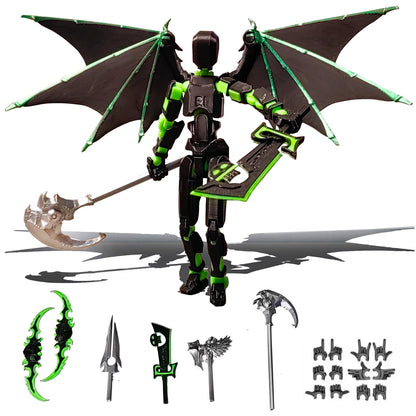 MIGESS (Assembly Completed) T13 Action Figure SetDummy 13Articulated Robot with Demon Wings Titan 13 Robot Action Figure 3D Printed robo 13 Action Figure Articulated(Green Black)
