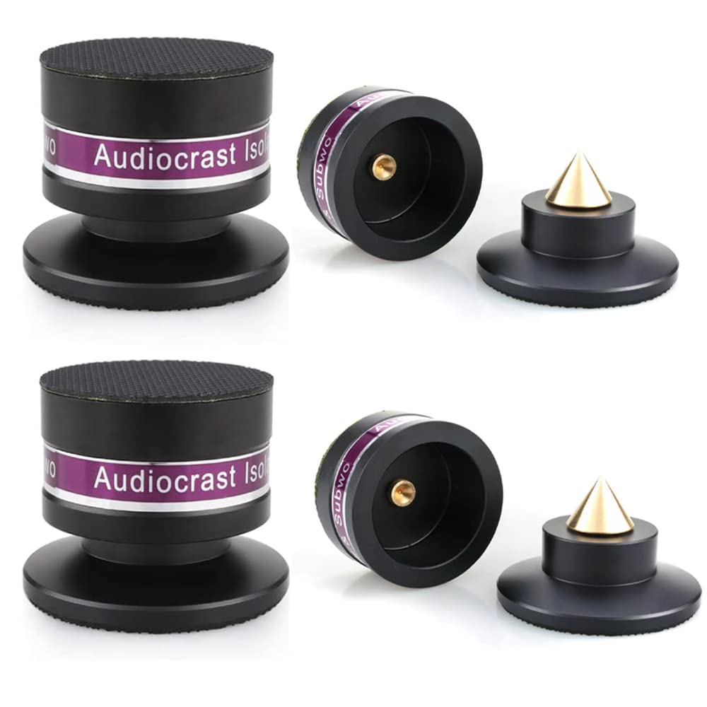 Tertullus 4 Pcs Aluminum Speaker Spike+Speaker Isolation Feet Top Pad Turntable Isolation Feet for Amplifier Speaker Turntable Player Subwoofer Black