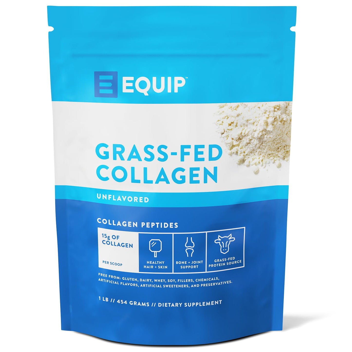Equip Foods Grass Fed Collagen Powder | Hydrolyzed Bovine Collagen Peptides with Amino Acids | Prime Beef Collagen for Healthy Joints Skin & Nails | Non-GMO Paleo Friendly | 30 Servings Unflavored