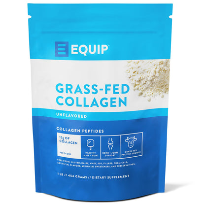 Equip Foods Grass Fed Collagen Powder | Hydrolyzed Bovine Collagen Peptides with Amino Acids | Prime Beef Collagen for Healthy Joints Skin & Nails | Non-GMO Paleo Friendly | 30 Servings Unflavored