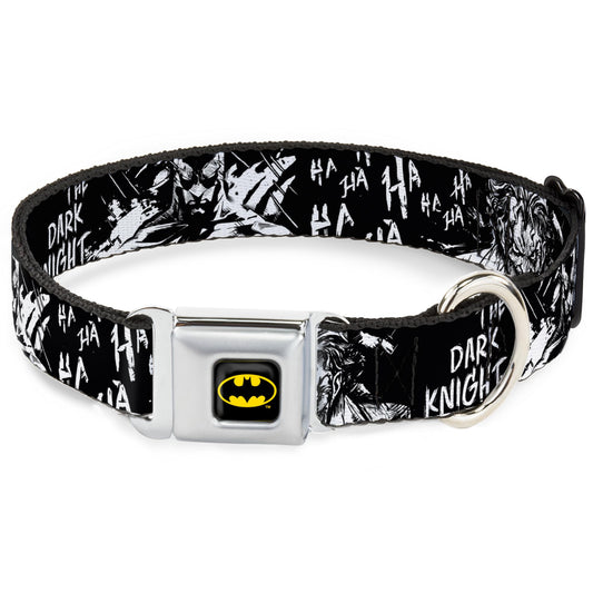 DC Comics Pet Collar Dog Collar Metal Seatbelt Buckle Batman The Dark Knight and Joker Smiling Close Up Black 9.5 to 13 Inches 1.0 Inch Wide