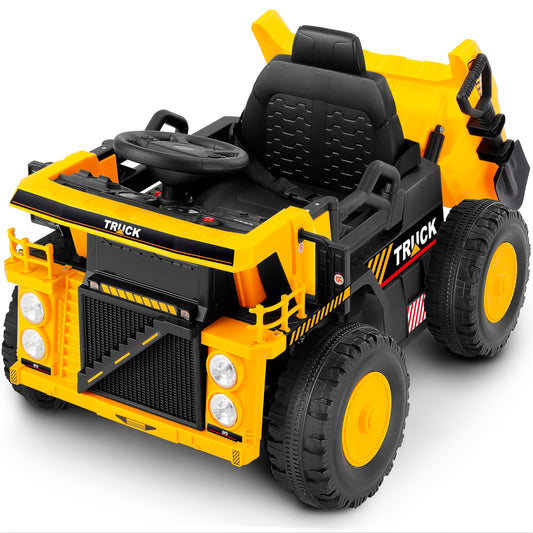 ELEMARA Ride on Toy for Kids Ride on Dump Truck with Dump Bed Shovel 12V Remote Control Ride On Car Battery Powered Construction VehiclesElectric Cars with BluetoothMusicKids Driving Car-Black