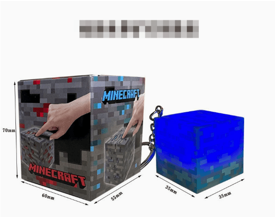 Minecraft torch keychain in blue, perfect collectible for fans, showcasing iconic in-game design with dimensions.