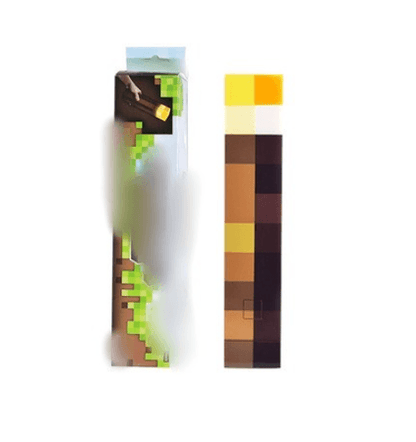 Minecraft torch keychain packaging showcasing the limited edition design with colorful pixel details.