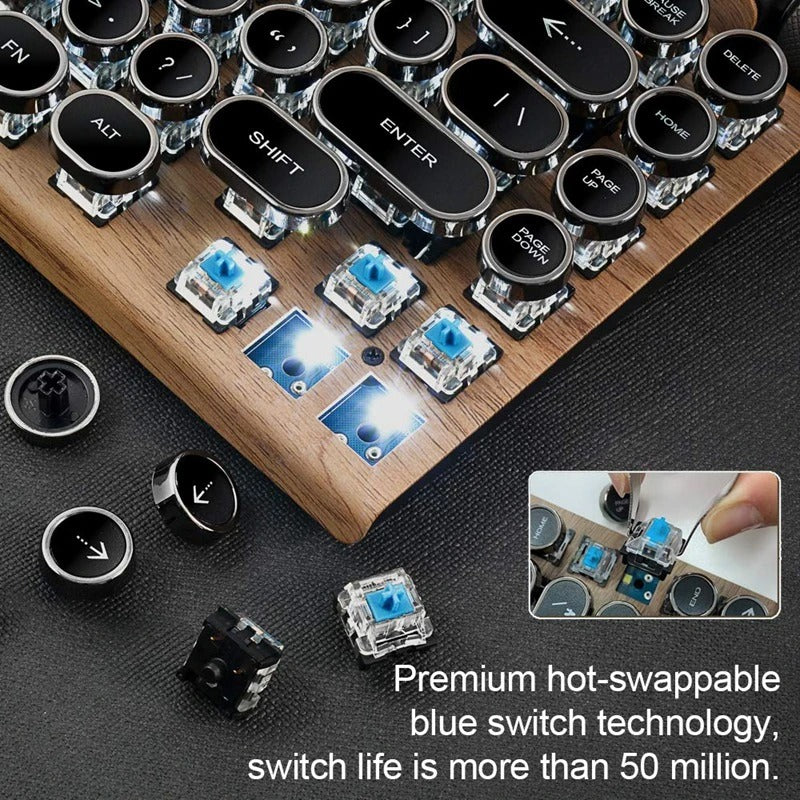 Retro Wireless Bluetooth Typewriter Keyboard with USB