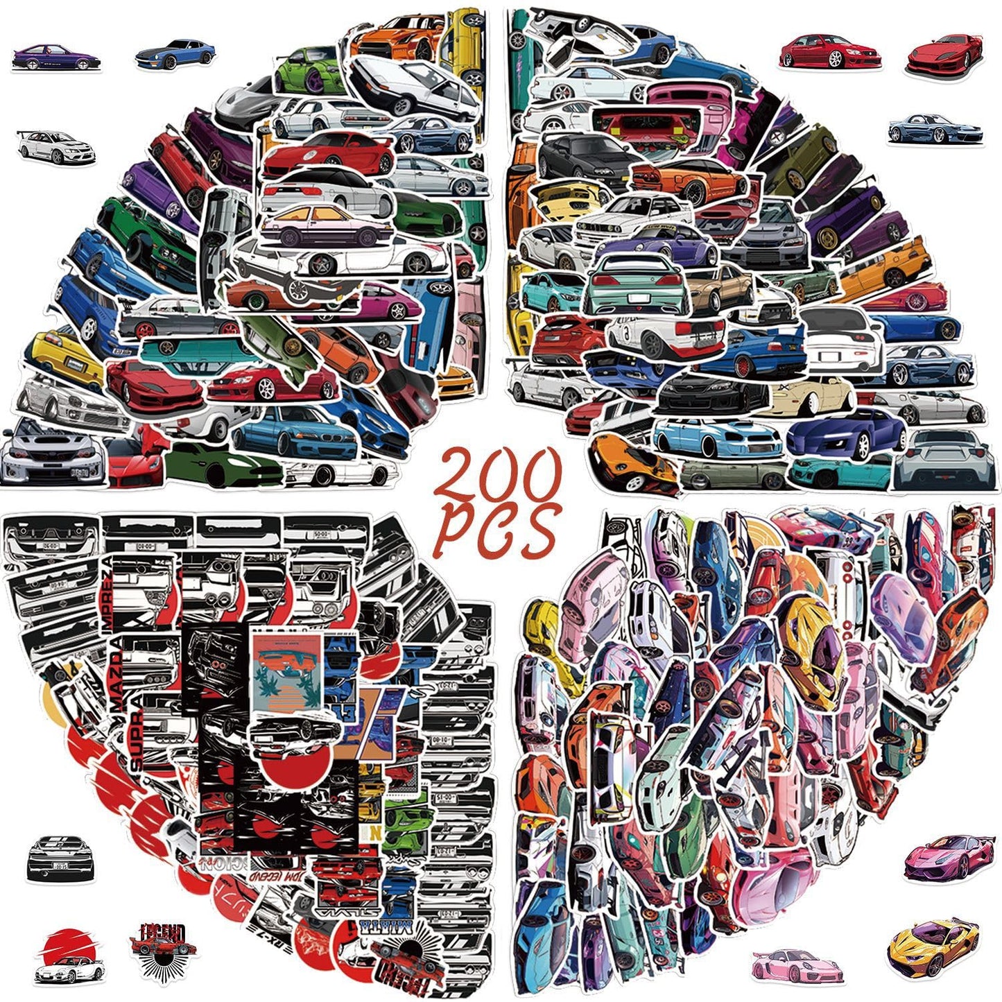 200Pcs JDM Racing Cars Stickers Vinyl Sticker Decal Decor Waterproof