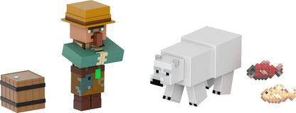 Minecraft action figures 2-pack featuring a villager and a polar bear with pixelated design.