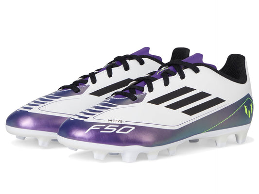 Adidas F50 Club Messi Flexible Ground Sneaker White/Black/Unity Purple US1 Unisex Little Kid