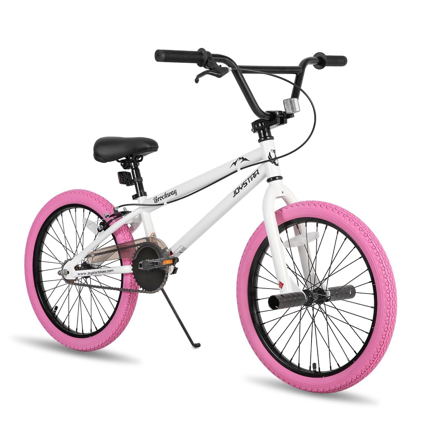 JOYSTAR 20 Inch Kids Bike Freestyle BMX Bikes for 6-10 Years Boys Girls and Beginner Riders 20 Inch Bikes with Pink Tires White Frame