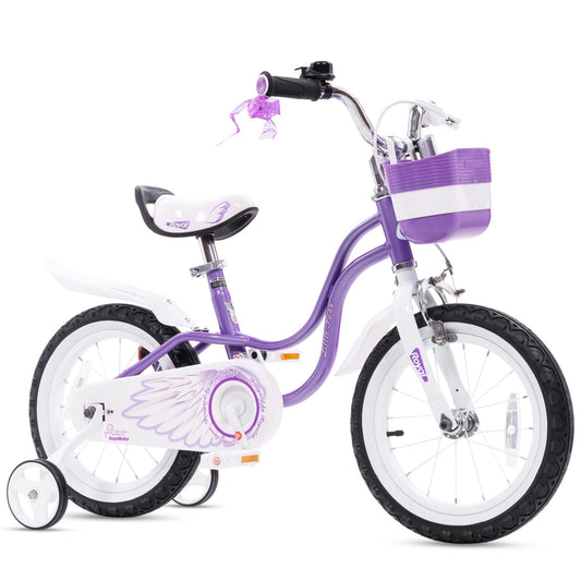 RoyalBaby Princess Girl Childrens Bicycle Outdoor Ride-On Bike with Training Wheels Adjustable Seat and Basket 14 Inch Swan/Purple