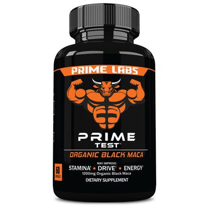 Prime Labs Organic Black Maca Root Capsules 1200mg - Stamina Drive Energy Vitality - Peruvian 20:1 Extract - for Men & Women - 60 Count