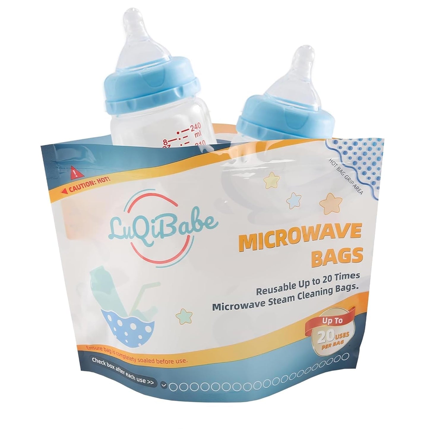 (20-Pack) Microwave Baby Bottle Bags - Reusable Up to 20 Times Teether Soother Breast Pump and Baby Bottle Microwave Steam Cleaning Bags - Must-Have Baby Bottle Cleaner Travel Accessory
