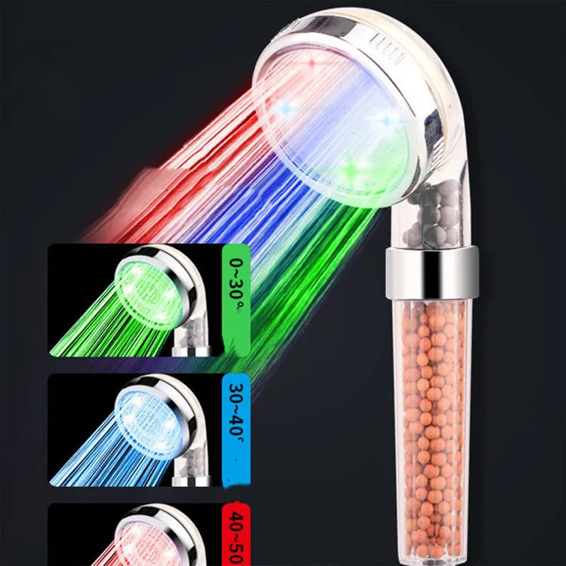 LED Light high pressure Handheld Shower Head gift Temperature sensing