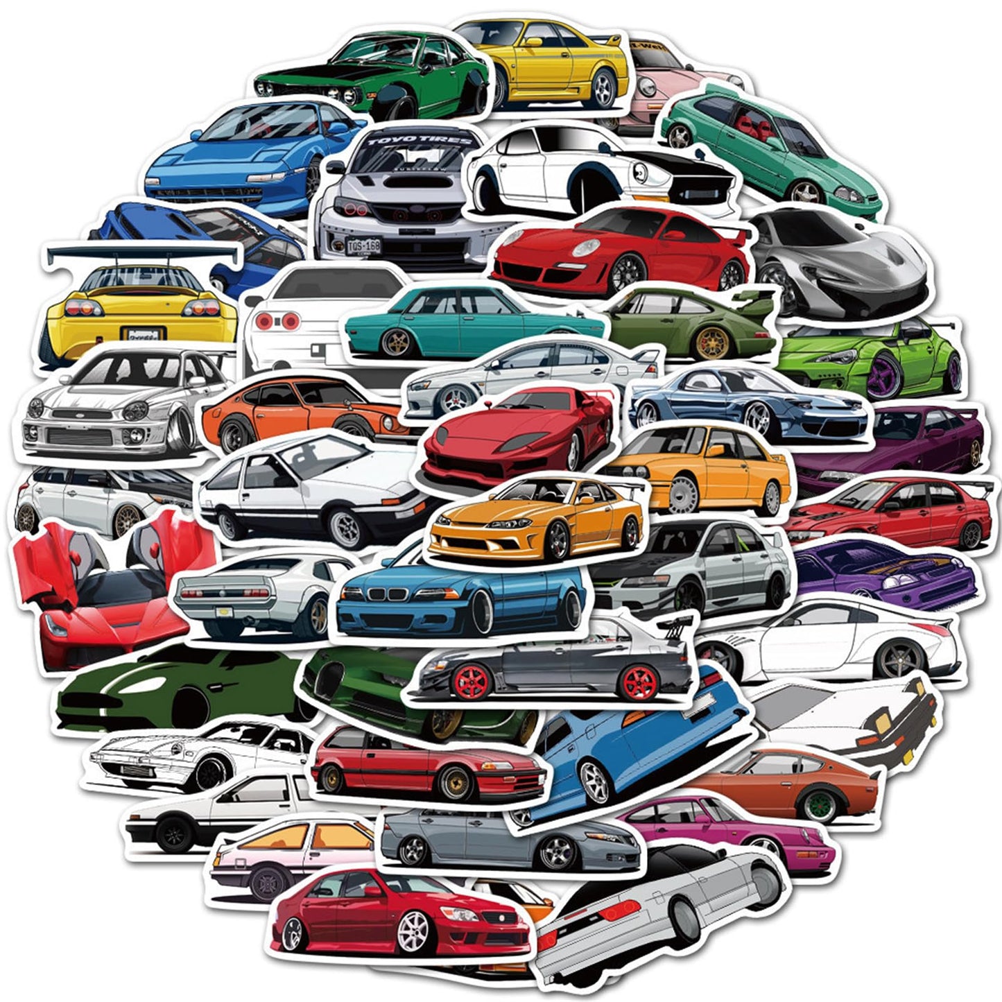 JDM Car Stickers 50PCS Racing Sport Car Stickers Vinyl Waterproof Stickers for Water Bottles Laptop Guitar Skateboard Scrapbook JDM Decals for Men Teens Adults