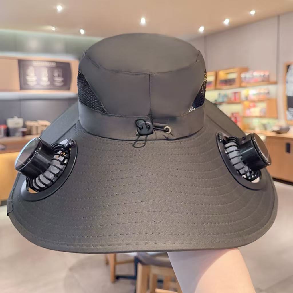Solar Powered Fan Hat USB charging wide-brim UV protection