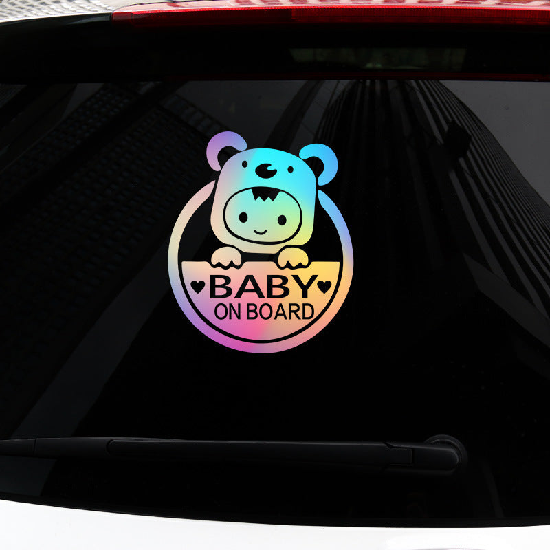 Cute Baby on Board Reflective Car Sticker decal for Girls 12.5x15cm PET material