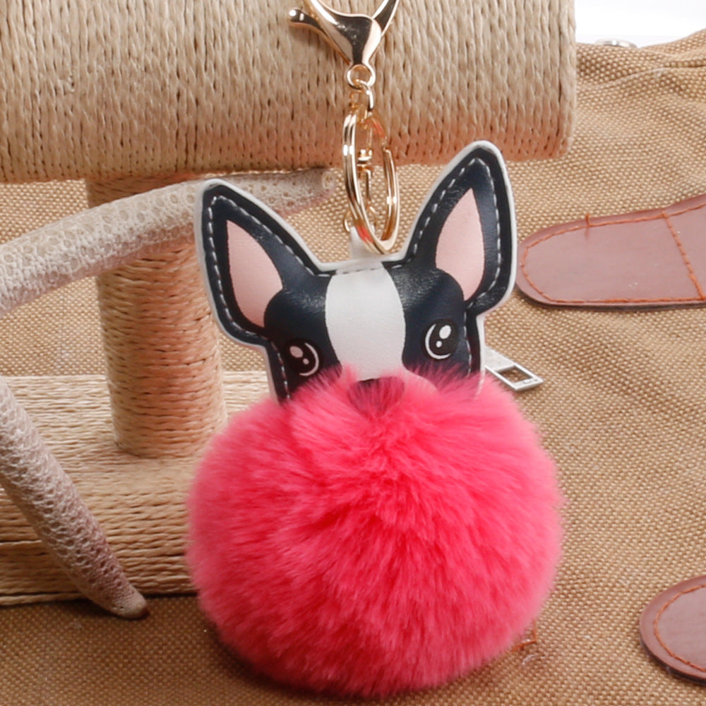 PU Dog Pom Pom Keychain for Bags and Car Decor