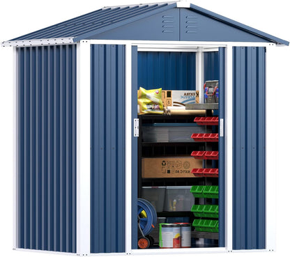 Metal Outdoor Storage Shed 5.3 FT X 4 FT, Double Sloping Roof Steel Utility Tool Shed Storage House With Door & Lock, Metal Sheds Outdoor Storage For Garden Patio Lawn,Blue
