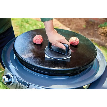 Round Cast Iron BBQ Grill Roast Press with Wooden Handle