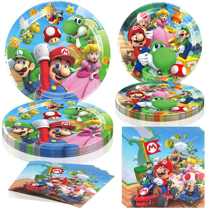 60 PCS Tableware Sets Birthday Party Supplies Mario Paper Plates and Napkins Set Includes 40 PCS Plates 20 PCS Napkins for Party Decorations