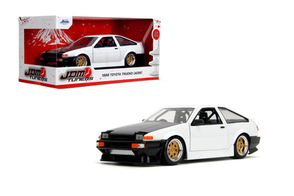 Jada Toys JDM Tuners 1:24 Scale Die-Cast 1986(AE86) Toyota Trueno Opening Doors Detailed Interior Rubber Tires Collectible for Ages 8+(White)