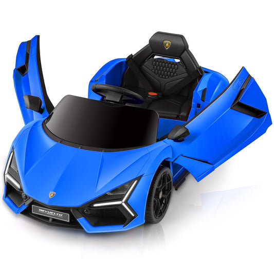 ELEMARA Lamborghini Battery Car for Kids with Scissor DoorKids Ride On Car with Remote ControlKid 12V Childrens Car with BluetoothLED LightMP3 Player and Wide Seat(Blue)
