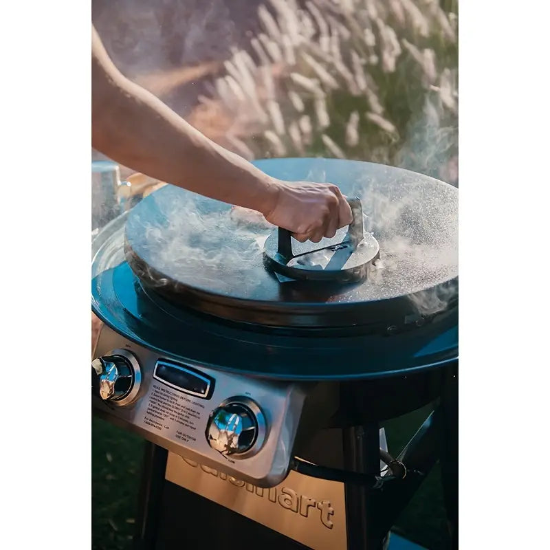 Round Cast Iron BBQ Grill Roast Press with Wooden Handle